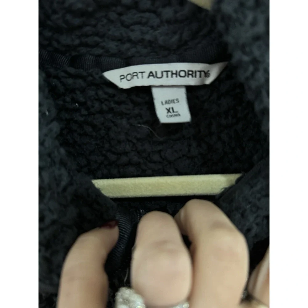Womens Port‎ Authority Black Sherpa Logo Pullover Jacket XL Touchstone Crystal